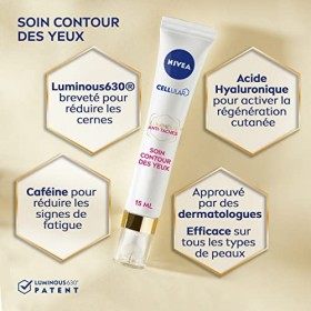 NIVEA CELLULAR LUMINOUS Soin des yeux 1 x 15 ml , Soin contour de l’œil illuminateur combattant les signes de fatigue, Soin 