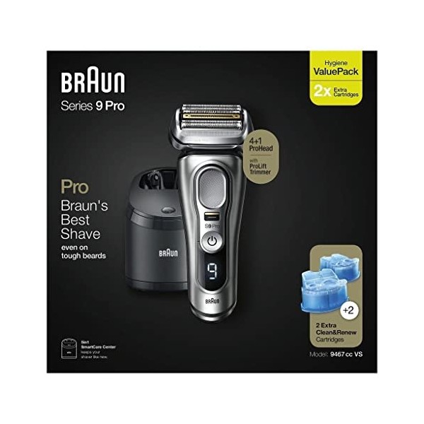 BRAUN Series 9 Pro 9467cc VS Wet & Dry Shaver with 5-in-1 SmartCare Center and Leather Travel case + 2 Additional cartreiges