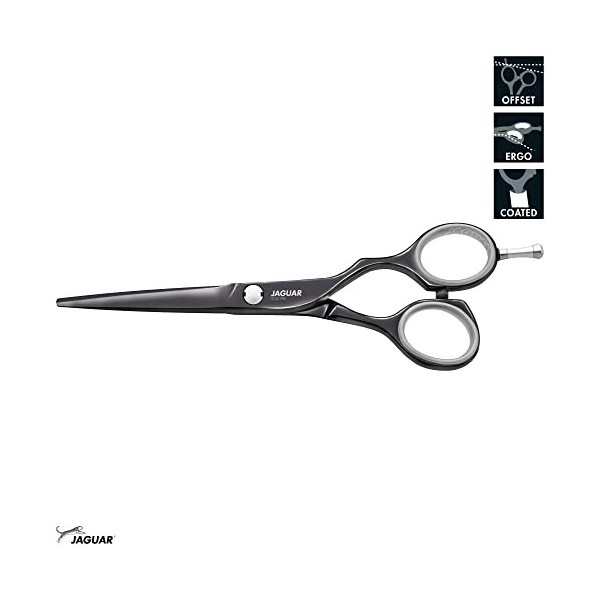 JAGUAR Ciseaux de coiffure DIAMOND E TITAN 6.0" | Ciseaux de coiffure en design offset | Revêtement en titane noir brillant a