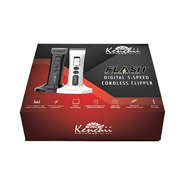 Kenchii Grooming - Tondeuse sans fil numérique Flash Noir nacré - 4 en 1 lames réglables et amovibles