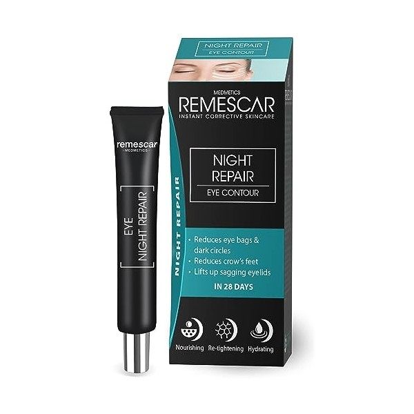 Remescar Crème de Nuit Régénératrice Pour le Contour des Yeux 20ml - Réduire les Rides, les Cernes, les Poches & les Pattes d