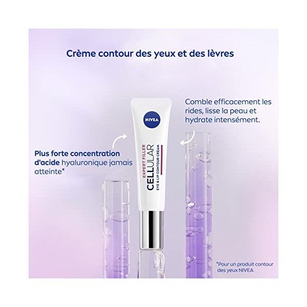 NIVEA Hyaluron Cellular Filler Soin contour des yeux et lèvres 1 x 15 ml , Soin repulpant pour contour de l’œil et lèvres, S