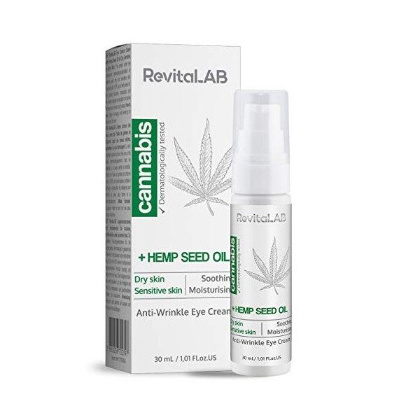 RevitaLAB Crème Contour des Yeux Extrait de Cannabis avec Huile de Graines de Chanvre 30 ml - Hydratant Anti-Âge Testé Dermat