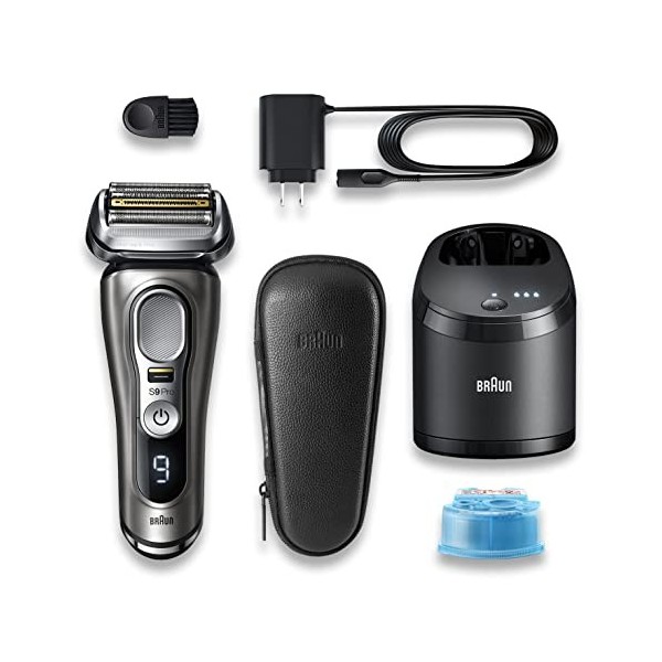 Braun Series 9 Pro 9465cc Rasoir Wet & Dry avec centre SmartCare 5 en 1 et étui de voyage, métal noble