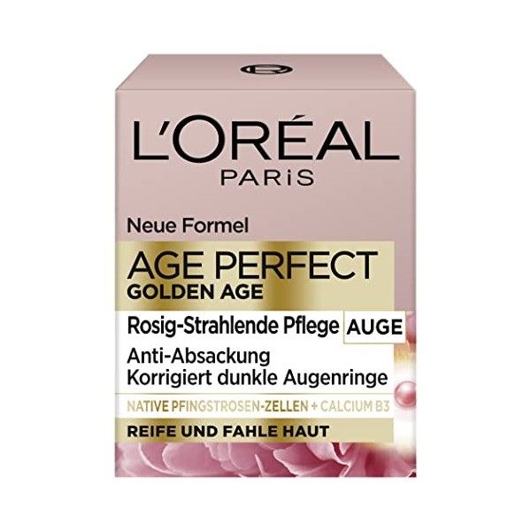 LOréal Paris Soin des yeux, Age Perfect Golden Age, crème anti-âge pour les yeux, éclaircissante et anti-affaissement, pour p