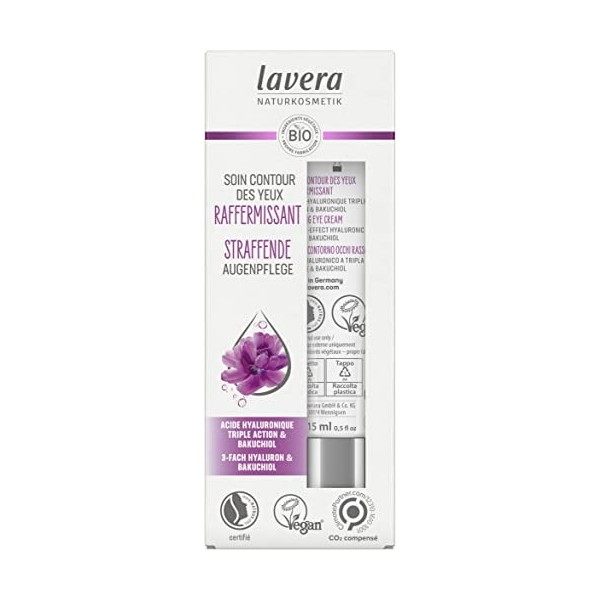 lavera Soin Contour Des Yeaux Raffermissant - triple acide hyaluronique - huile de karanja - complexe Green Lift - soin de la