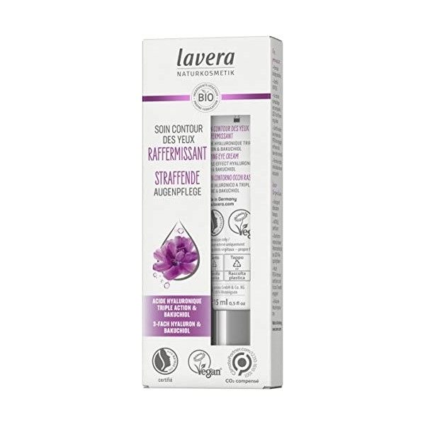 lavera Soin Contour Des Yeaux Raffermissant - triple acide hyaluronique - huile de karanja - complexe Green Lift - soin de la