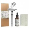 kit de rasage green-goose® | CareBox Shave Pack | Rasoir classique en acier inoxydable | 10 rasoirs | Huile de rasage | Soins