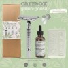 kit de rasage green-goose® | CareBox Shave Pack | Rasoir classique en acier inoxydable | 10 rasoirs | Huile de rasage | Soins