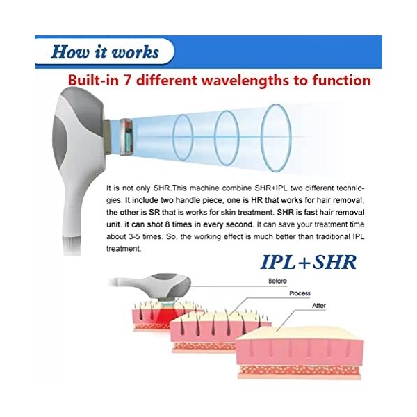 2 poignées e-Light SHR Opt IPL épilateur Machine de beauté, rajeunissement de la Peau Tache de rousseur remova équipement de 