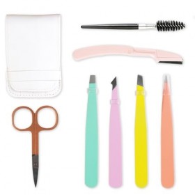 Sughug 7 Pièces Pince à Épiler, Pince à Sourcils Professionnelle, Ciseaux Sourcil, Couteau à Sourcil, Brosse Sourcil, avec Co