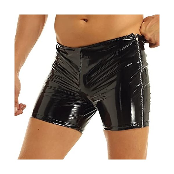 Duohropke Boxer effet mouillé pour homme - Brillant - En cuir verni - Sous-vêtements érotiques, 04 - Noir., XXXXXL