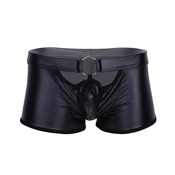 Duohropke Boxer effet mouillé pour homme - Brillant - En cuir verni - Sous-vêtements érotiques, 04 - Noir., XXXXXL