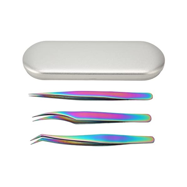 Lot De 3 Pinces à épiler Pour Extensions De Cils – Idéales Pour les Extensions De Cils Volumineuses Et Individuelles – Pincet