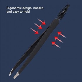 Pince à épiler à Sourcils 2 Pièces, Pince à épiler à Pointe Oblique pour Sourcils, avec Brosse à Sourcils, Pince à épiler à P