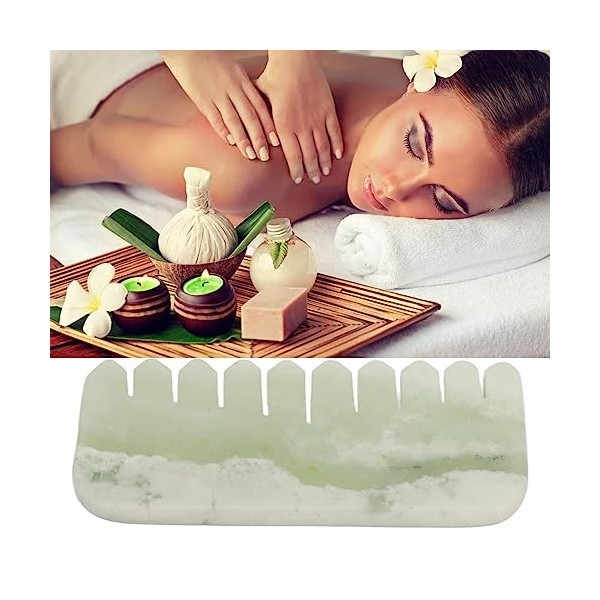 Peigne de Massage en Jade, Peigne pour Racler le Cuir Chevelu, Traitement des Points de Déclenchement, Outil de Massage Porta