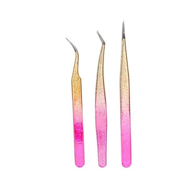 3 Pièces Pince à Cils, Pince à épiler Nail Art, Pointes Droites En Acier Inoxydable Pince à Strass De Manucure De Couleur Dég