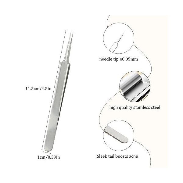 1 pince à épiler pointue en acier inoxydable - Pince à épiler fine et précise - Pince à épiler technique fine pour boutons d