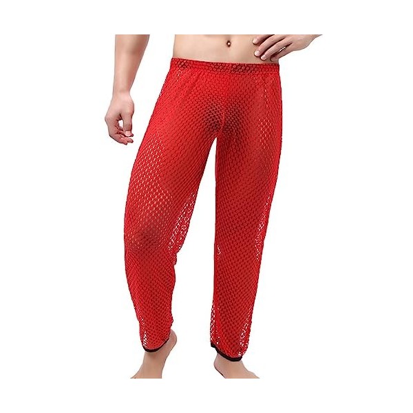 Pantalon sexy pour homme en maille transparente - Long - Sous-vêtements transparents - Respirant - Tanga - Pour fête - Clubwe