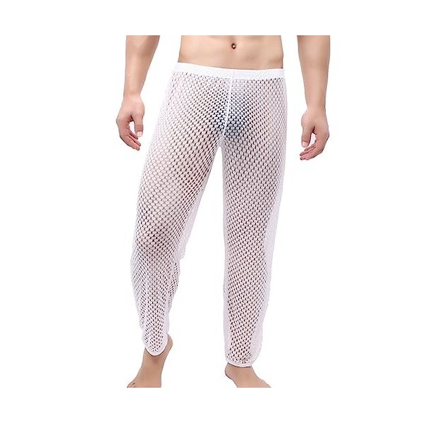 Pantalon sexy pour homme en maille transparente - Long - Sous-vêtements transparents - Respirant - Tanga - Pour fête - Clubwe