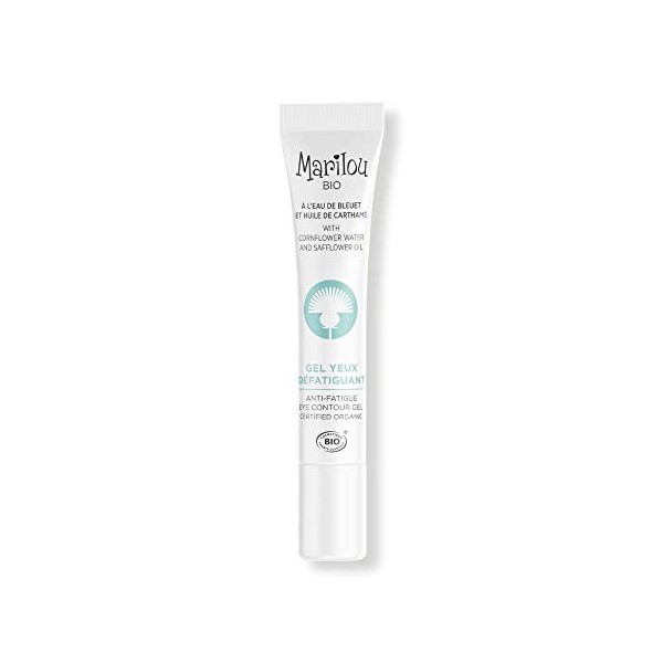 Marilou Bio - Gel Yeux Défatigant dEau Florale de Bleuet et dHuile de Carthame - Gel Contour des Yeux pour Hydrater et Soul