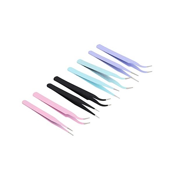 Ensemble de pinces à épiler, pince à épiler pointue coudée 8PCS multifonctionnel pour sourcil