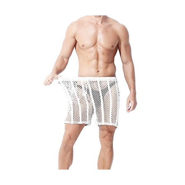 Duohropke Short transparent pour homme - Boxer sexy - Sous-vêtement de sport - En maille respirante - Loisirs - Tissu grillag
