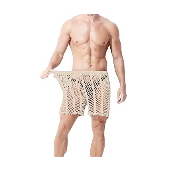 Duohropke Short transparent pour homme - Boxer sexy - Sous-vêtement de sport - En maille respirante - Loisirs - Tissu grillag