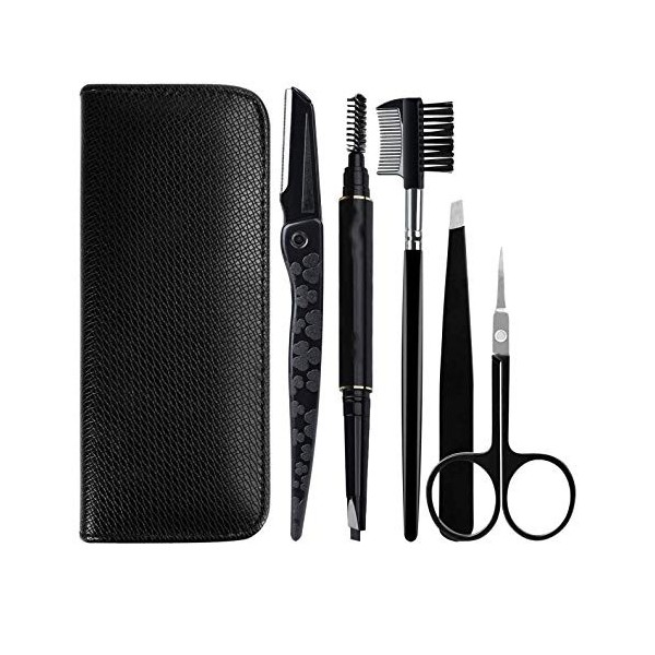 MABSSI 5 PièCes Kit de Soin des Sourcils en Acier Inoxydable Pince à éPiler Ciseaux à Sourcils Peigne Crayon à Sourcils avec 