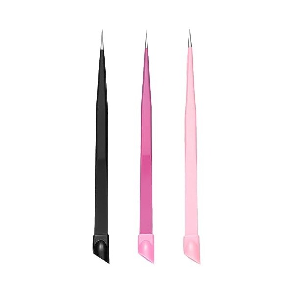 Beavorty Lot De 3 Pincettes À Double Extrémité En Acier Inoxydable Pour Nail Art Pincettes À Pointe Droite Et Incurvée Tête E