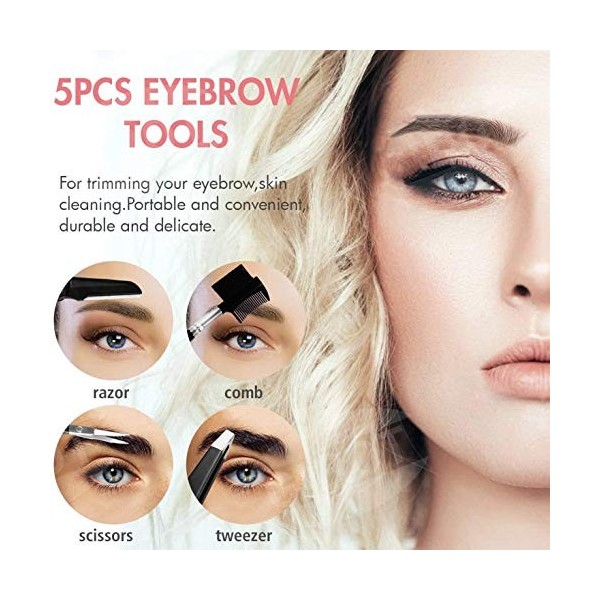 Evenden 5 PièCes Kit de Soin des Sourcils en Acier Inoxydable Pince à éPiler Ciseaux à Sourcils Peigne Crayon à Sourcils avec