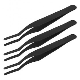 Pince à épiler, Applicateur dextension de Cils incurvé Noir Bords Arrondis Précis 3 Pièces en Acier Inoxydable pour Femme po