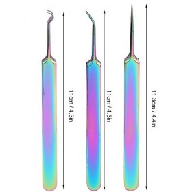 Pince à épiler pour Nail Art en Acier Inoxydable 3pcs, Pince à épiler pour Faux Cils, Ensemble de Pincettes Portables Colorée