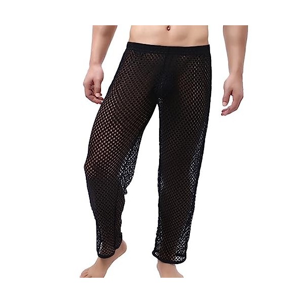 Pantalon sexy pour homme en maille transparente - Long - Sous-vêtements transparents - Respirant - Tanga - Pour fête - Clubwe