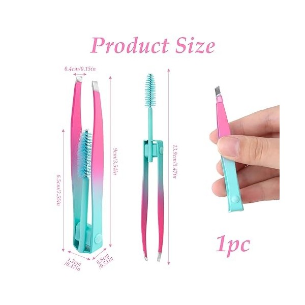 Pince à épiler 2 en 1 avec brosse à sourcils, pince à épiler de précision en acier inoxydable pour extensions de cils, épilat