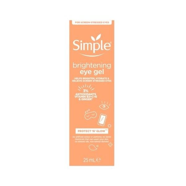 Simple Protect ‘n’ Glow Brightening Eye Gel cruelty-free and vegan for the protection and hydration of screen-stressed and ti