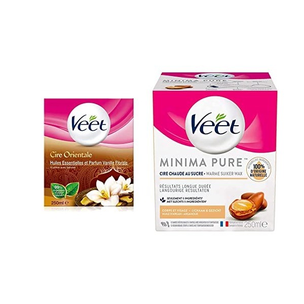 VEET - Lot de 2 Pots de Cire Chaude 250ml - Cire Orientale - Cire Minima à lHuile dArgan