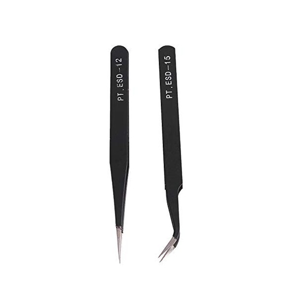 fasljkhf Ensemble de pinces à épiler pour extensions de cils droites et incurvées pour nail art Noir