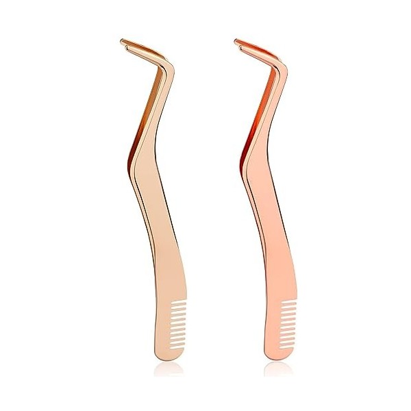 YTOOK Lot de 2 pinces à épiler 2 en 1 en acier inoxydable pour extensions de cils avec peigne applicateur de cils, pour enlev