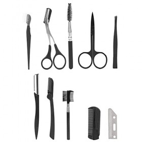 Kit Professionnel De Toilettage des Sourcils 10 Pièces : Ciseaux, Peigne, Pince à épiler, Ensemble De Rasoir