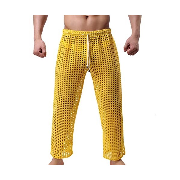 Duohropke Pantalon pour homme en maille transparente - Vêtement de nuit pour homme - Sous-vêtements en nylon - Pantalon en ma