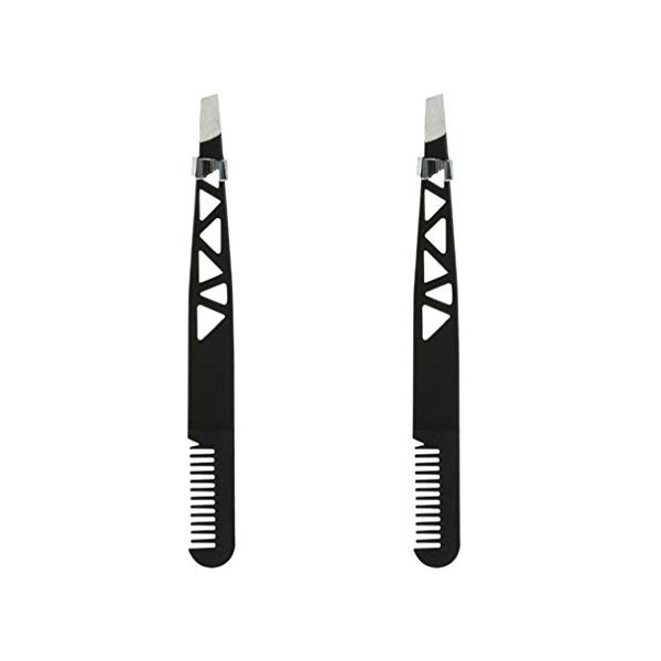 Solustre 2Pcs Pince à Sourcils avec Peigne Extension de Cils en Acier Inoxydable Pince à Épiler Double Paupières Clip pour Fe