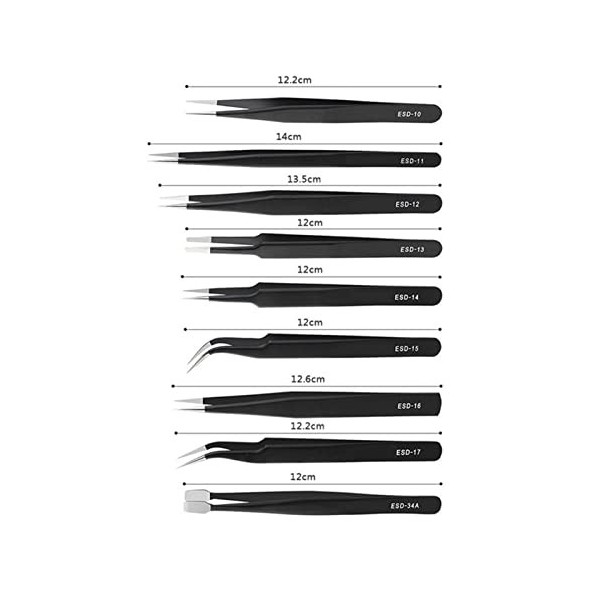 Ensemble De 9 Pinces à épiler, Pinces électroniques Antistatiques En Acier Inoxydable, Pinces à Souder Industrielles Avec Sac