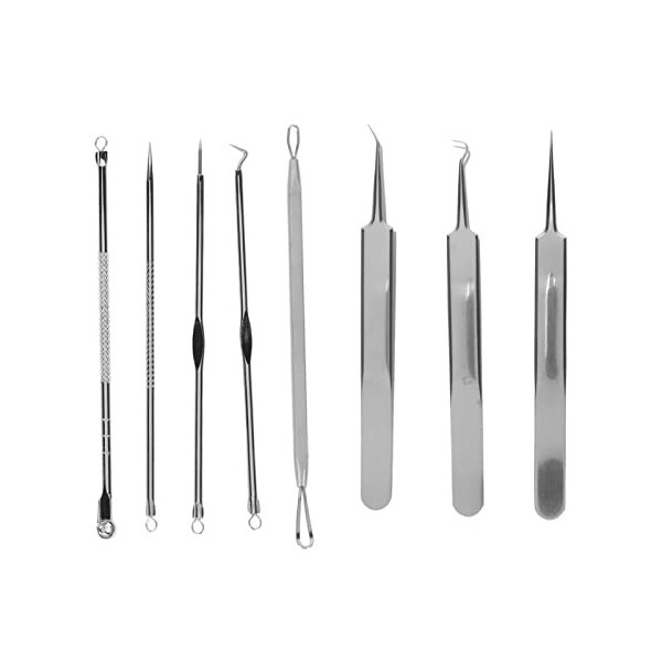 8pcs Outil De Suppression des Points Noirs, En Acier Inoxydable Avec Pince à épiler Et Boîte De Rangement Pimple Popper Tool 