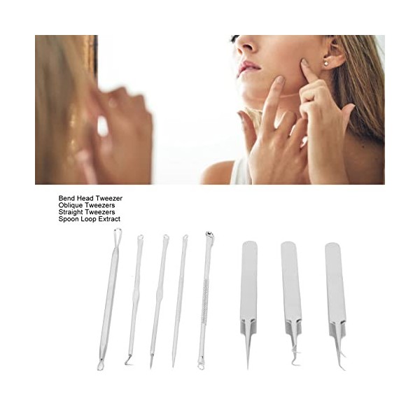 8pcs Outil De Suppression des Points Noirs, En Acier Inoxydable Avec Pince à épiler Et Boîte De Rangement Pimple Popper Tool 