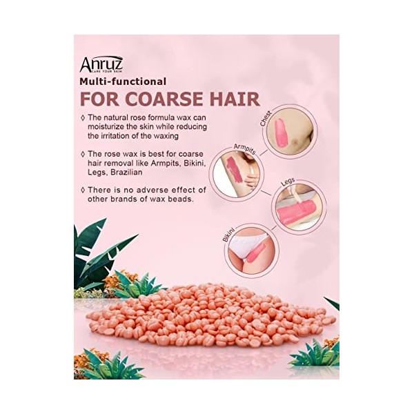 ANRUZ 453 g Rose Perles de Cire Pour épilation Avec 20 Applicateurs,Wax Cire pour le Corps Entier à la Cire Brésilien, Jambes