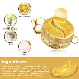 Patches Yeux, Masque Yeux, Patch Collagene Yeux, Mask Yeux, 24K Or Poudre Gel Collagène Masque pour les yeux Doré œil Mask, C