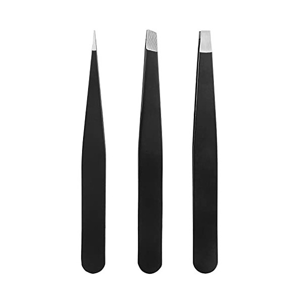 Lot de 3 pinces à épiler professionnelles en acier inoxydable avec boîte pour épilation des sourcils, poils incarnés, écharde