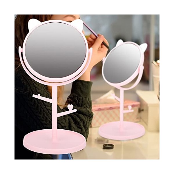 Bagima Miroir de Maquillage, Miroir Cosmétique Mignon, Miroir Cosmétique Rotatif en Forme doreilles de Chat, Miroir de Court