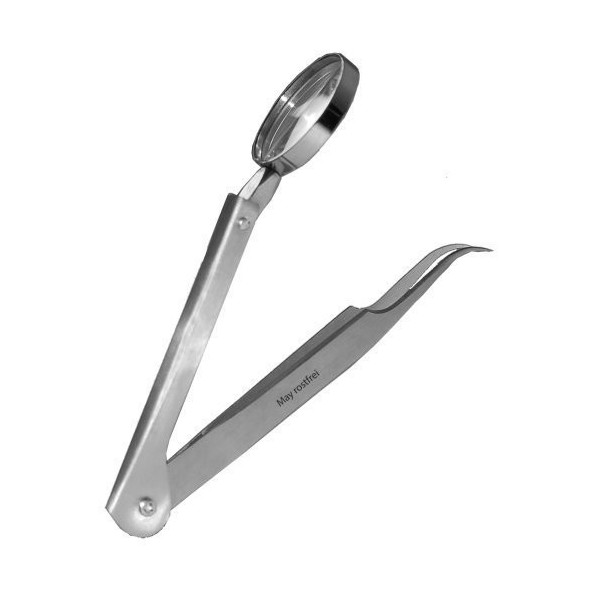 Industrial Forceps With Loupe - Tweezers With Magnifying Glass - Curved Delicate Points - Stainless Steel by May